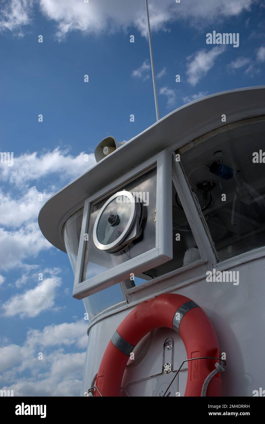 Low angle fishing boat cabin, view of the sky Stock Photo Alamy