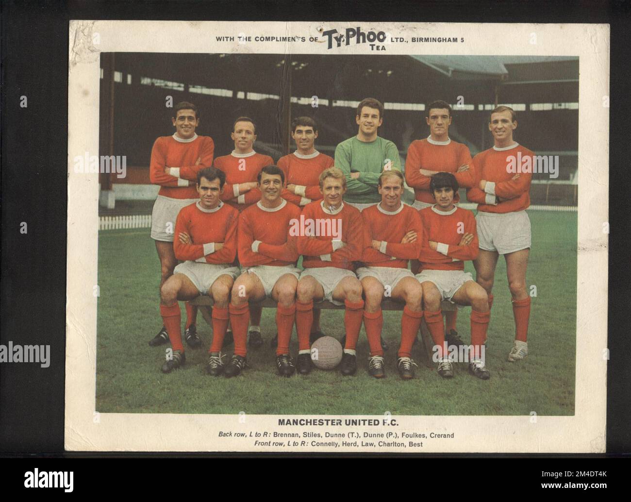 Ty-Phoo Tea large collectors card of 1960'6 manchester United football team at Old Trafford. Football memorabilia collectable, Soccer collectable Stock Photo