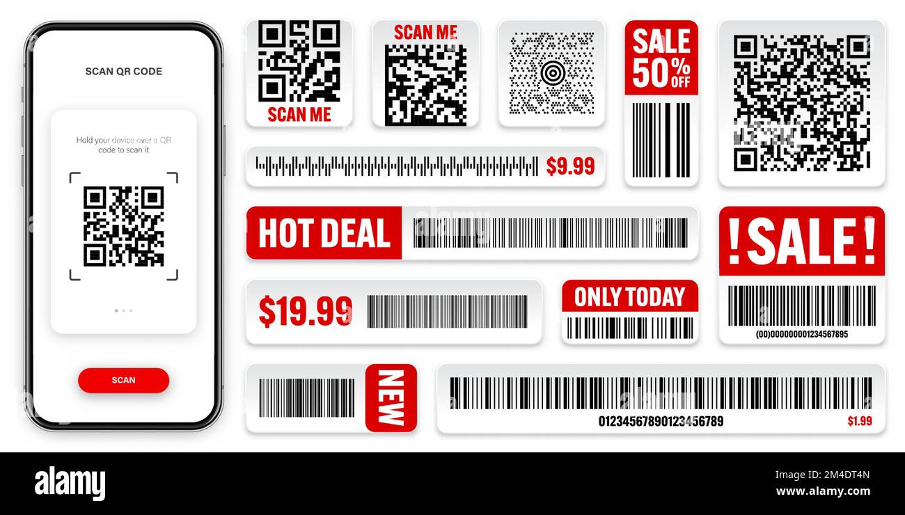 Product barcodes and QR codes. Smartphone application, scanner app