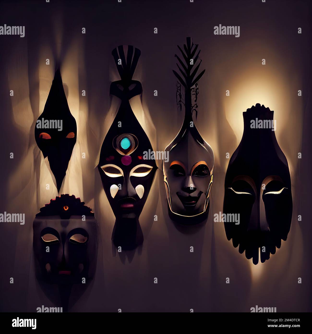 Masks of the Spirits, close to Nature and expressing identity Stock Photo