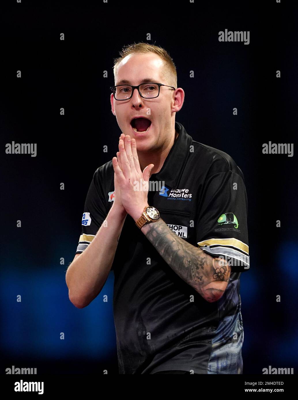 Netherlands' Jimmy Hendriks in action against England's Jamie Hughes