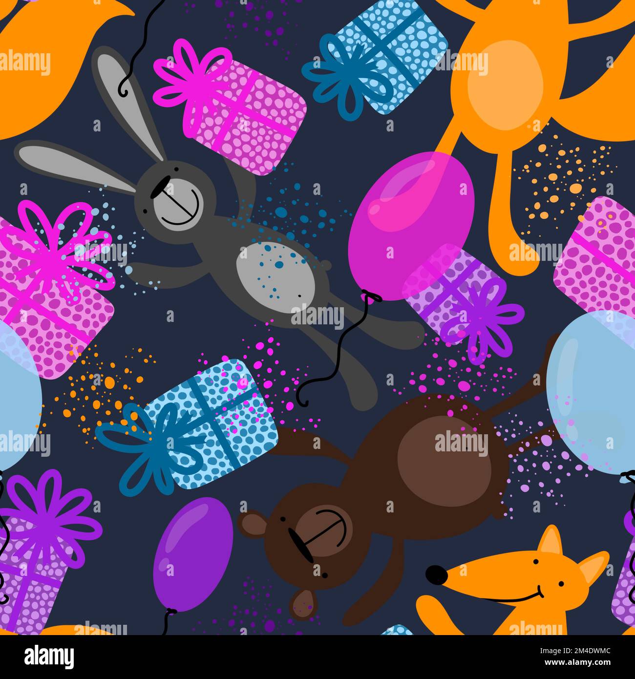 Cartoon festive animals seamless fox and bears and bunnies pattern for ...