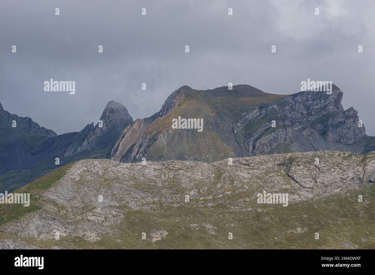 Detail of landscape with rocky mountain peak at the Col du Pourtalet in