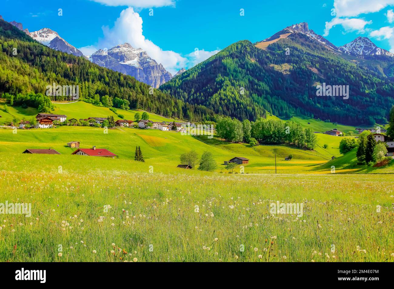 Alpine farm in Green Stubai valley near Innsbruck, Tyrol, Austria Stock Photo