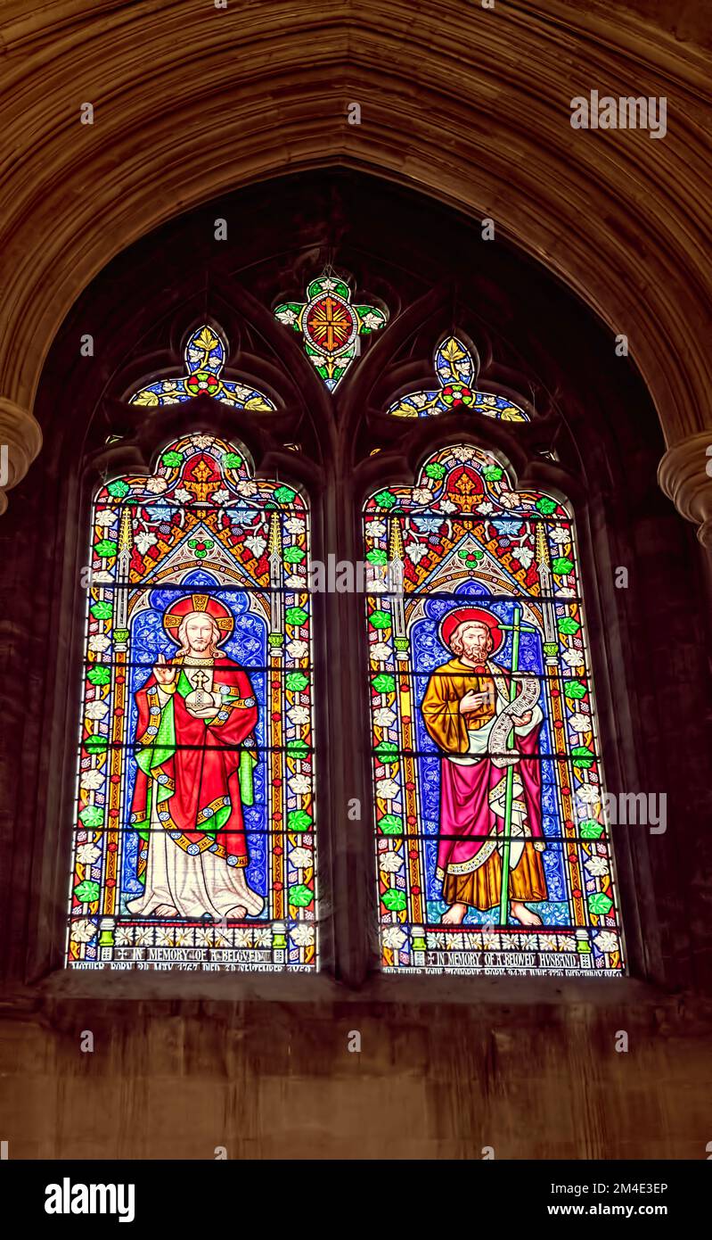 St. Albans Cathedral, also known as St. Albans Abbey, colourful stained