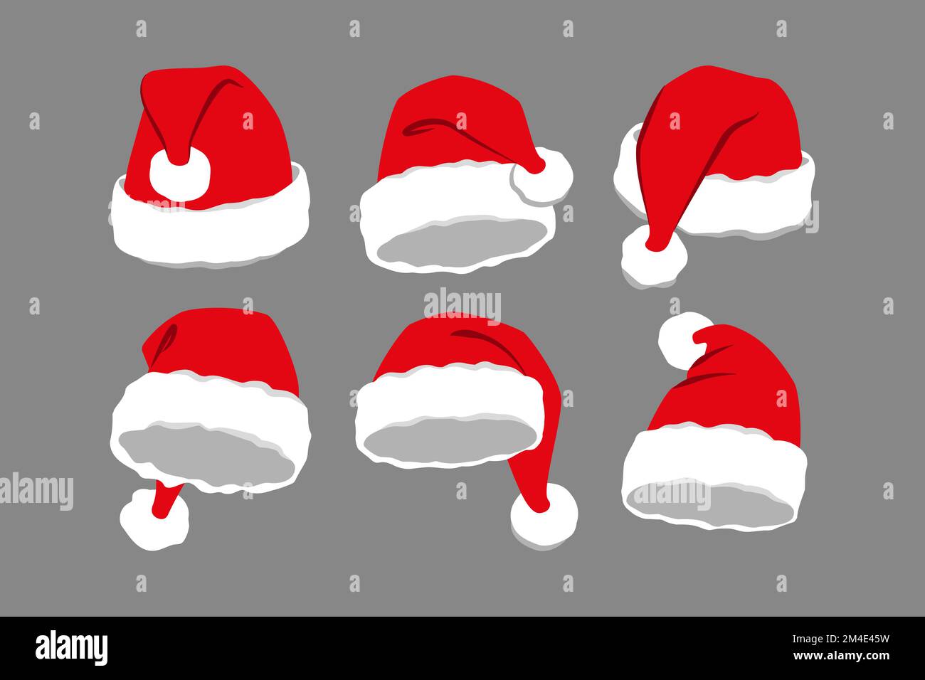 Collection of red Santa Claus hats. Vector illustration. Flat Stock