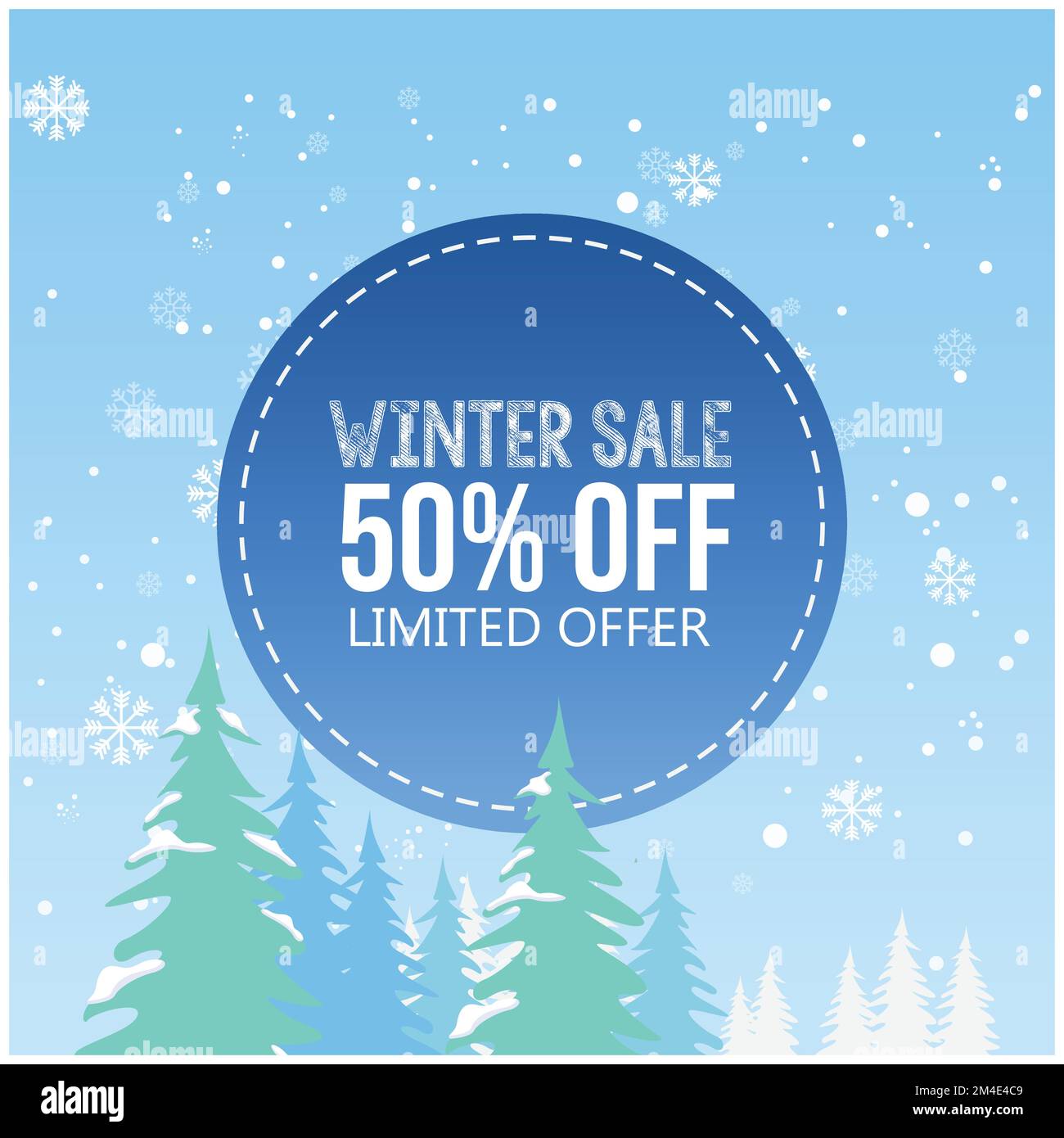 Winter sale poster design with snowflakes Free Vector. Winter sale Vector illustration for banner and flyer Winter sale in flat style. Stock Vector