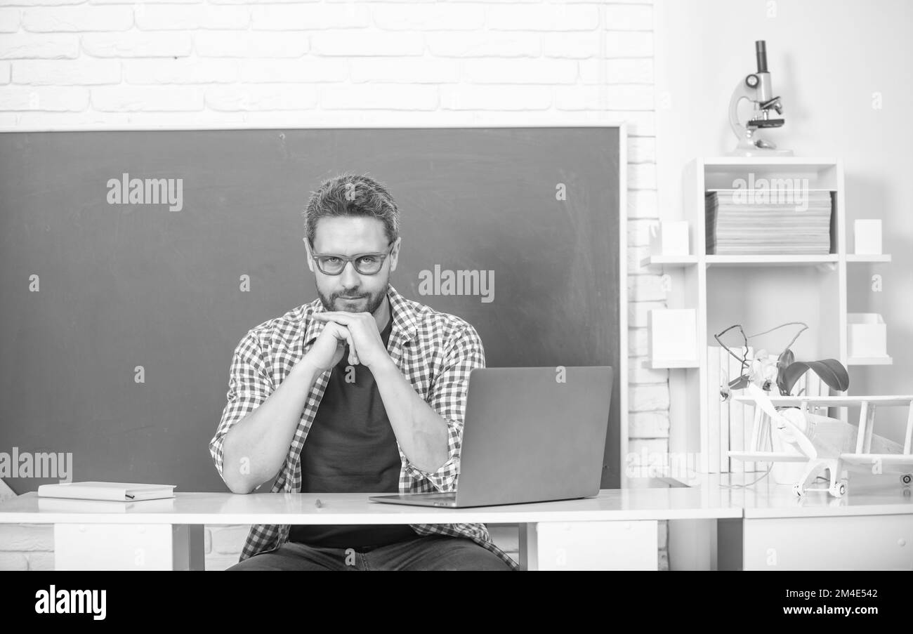 smart looking guy glasses study at classroom, teachers day Stock Photo Alamy