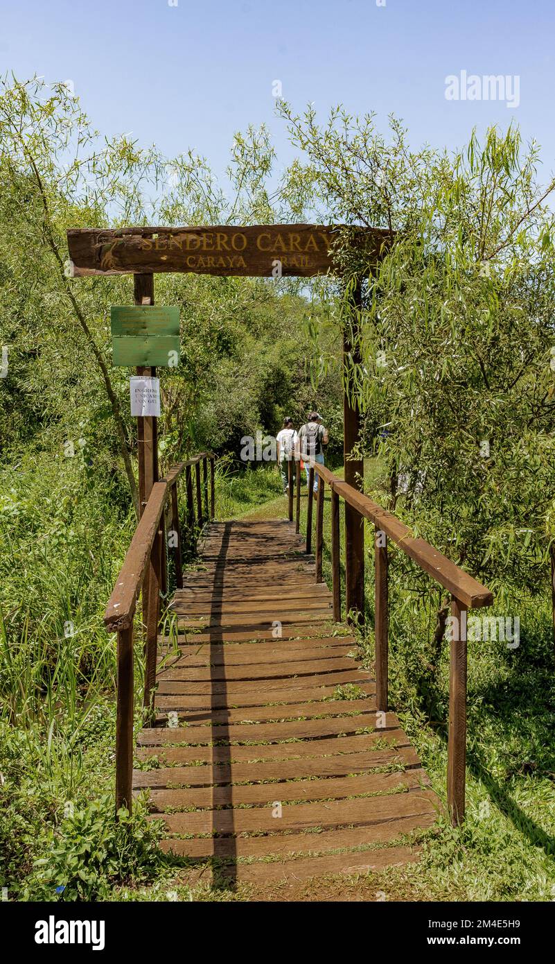COLONIA CARLOS PELLEGRINI, CORRIENTES, ARGENTINA - NOVEMBER 19, 2021: Entrance to Caraya Trail in the Provincial Park of Ibera Wetlands in Colonia Car Stock Photo