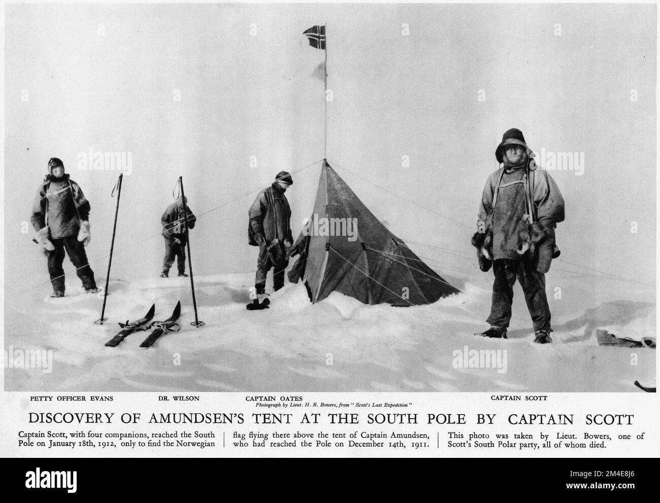 Halftone of Captain Robert Falcon Scott arriving too late at the South Pole, from an educational publication, 1927 Stock Photo