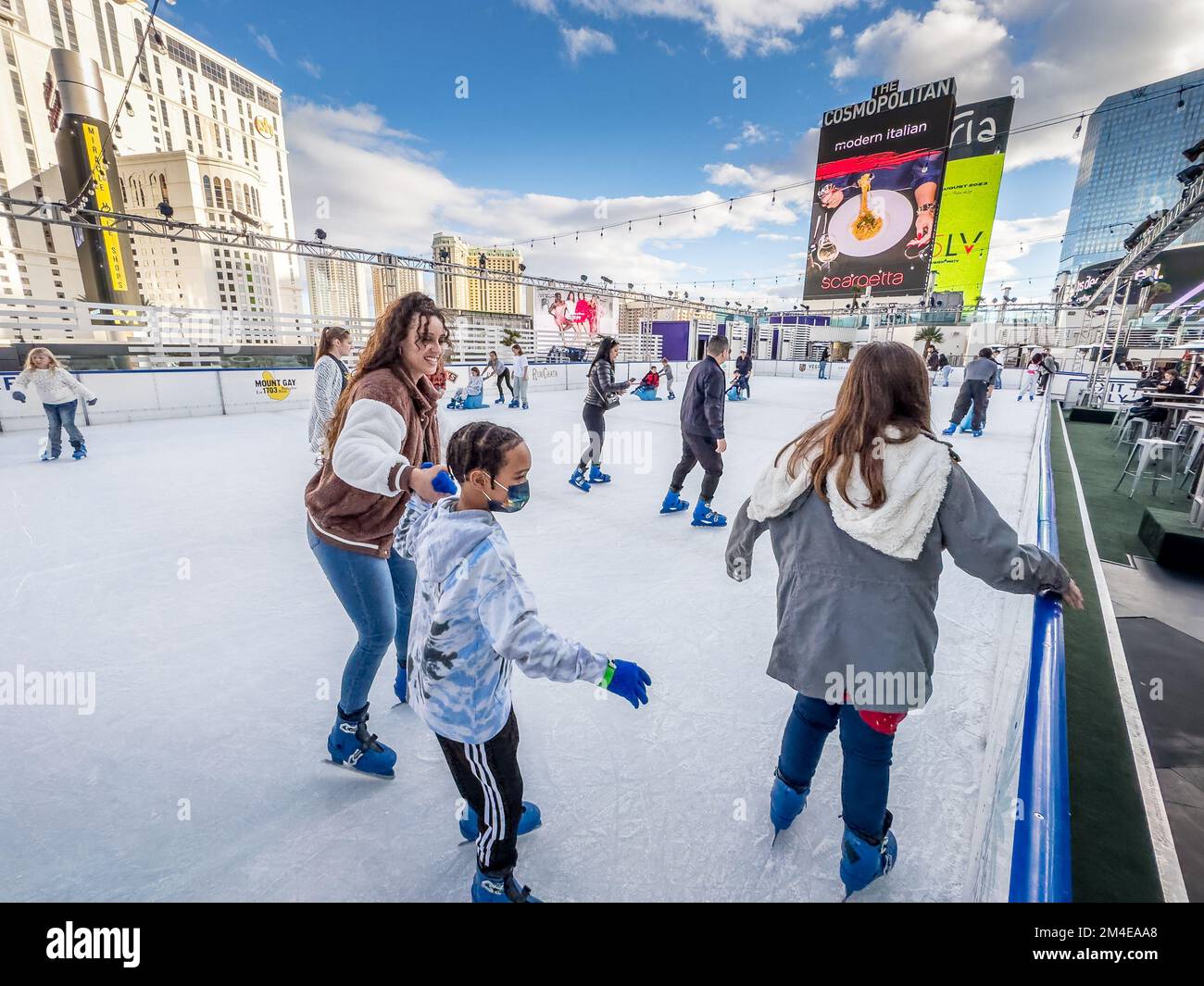 Winter Ice Skating on the rooftop of The Cosmopolitan of Las Vegas on