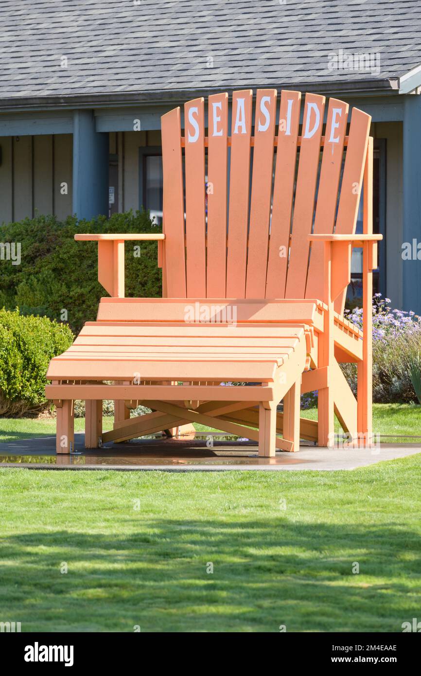 Seaside, OR, USA - September 21, 2022; Giant Adirondack Chair outside the Seaside Visitor Center in Oregon Stock Photo
