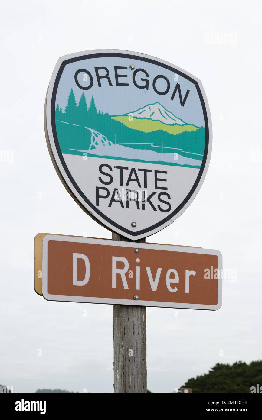 Lincoln City, OR, USA - September 15, 2022; Oregon State Parks roadsign ...