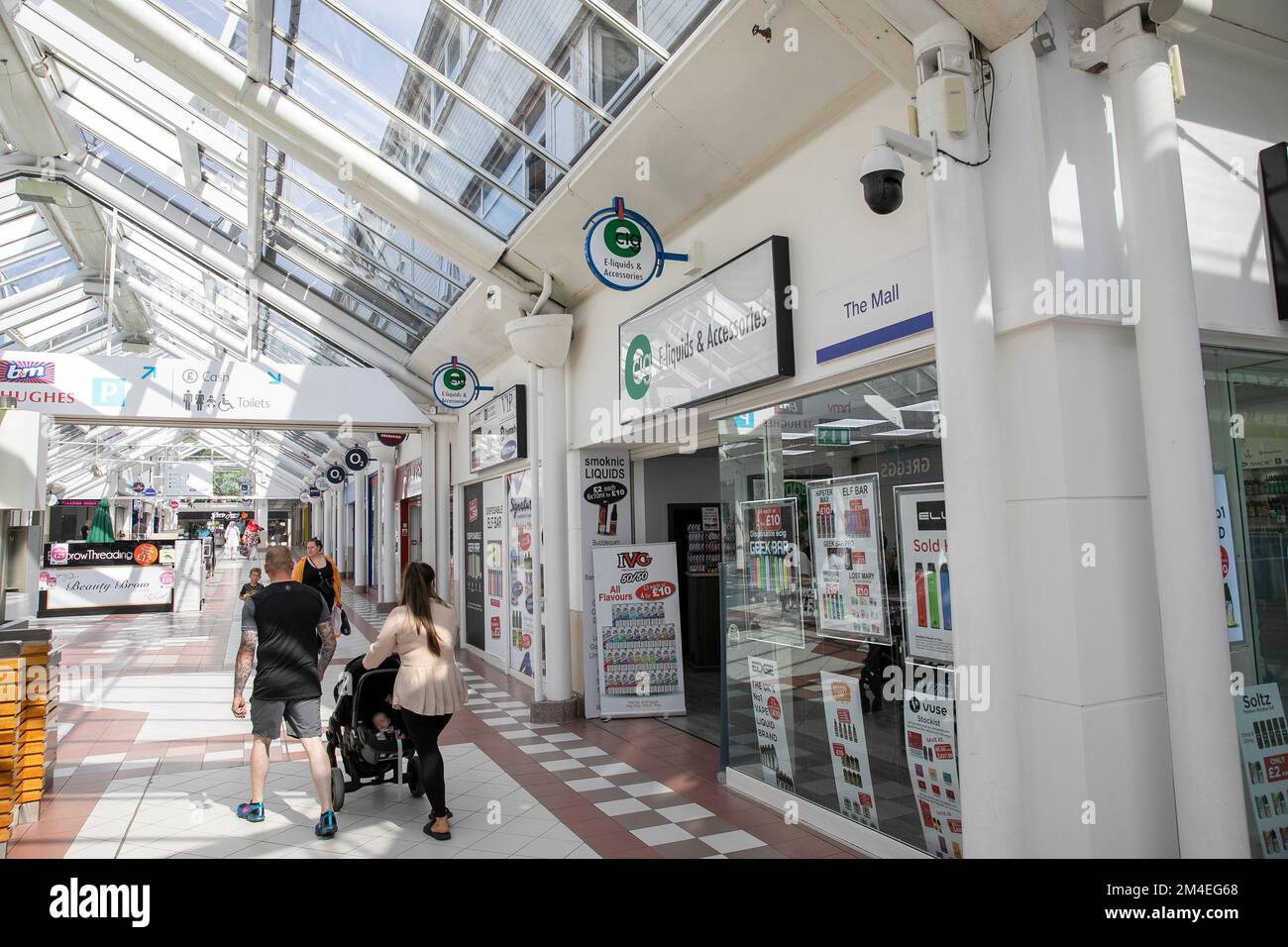 Bury town centre Greater Manchester, Mill Gate shopping centre mall is quiet with few shoppers summer 2022, during difficult economic times,England Stock Photo