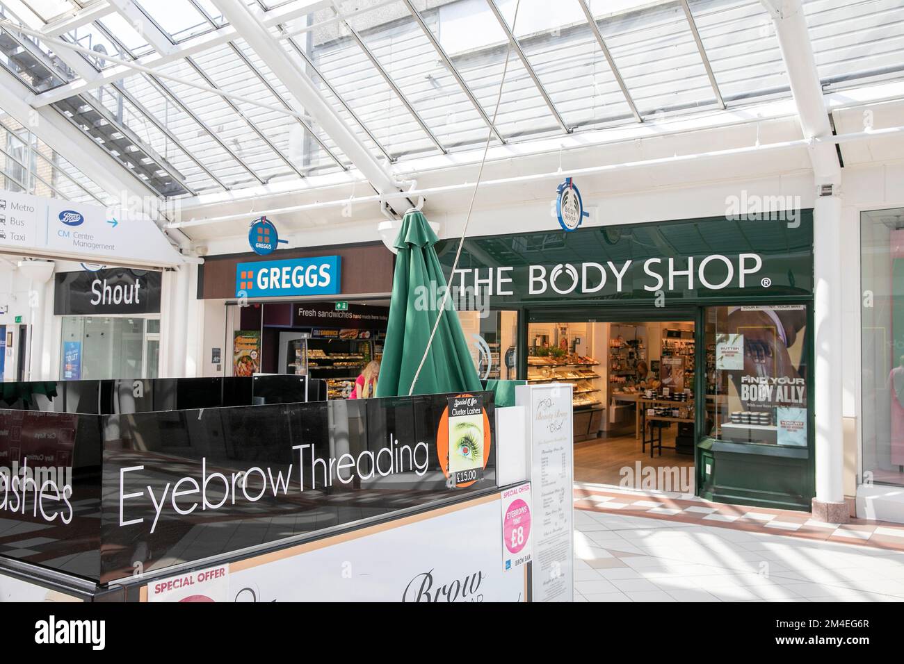 The Body Shop beauty products store and Greggs bakers store in Mill