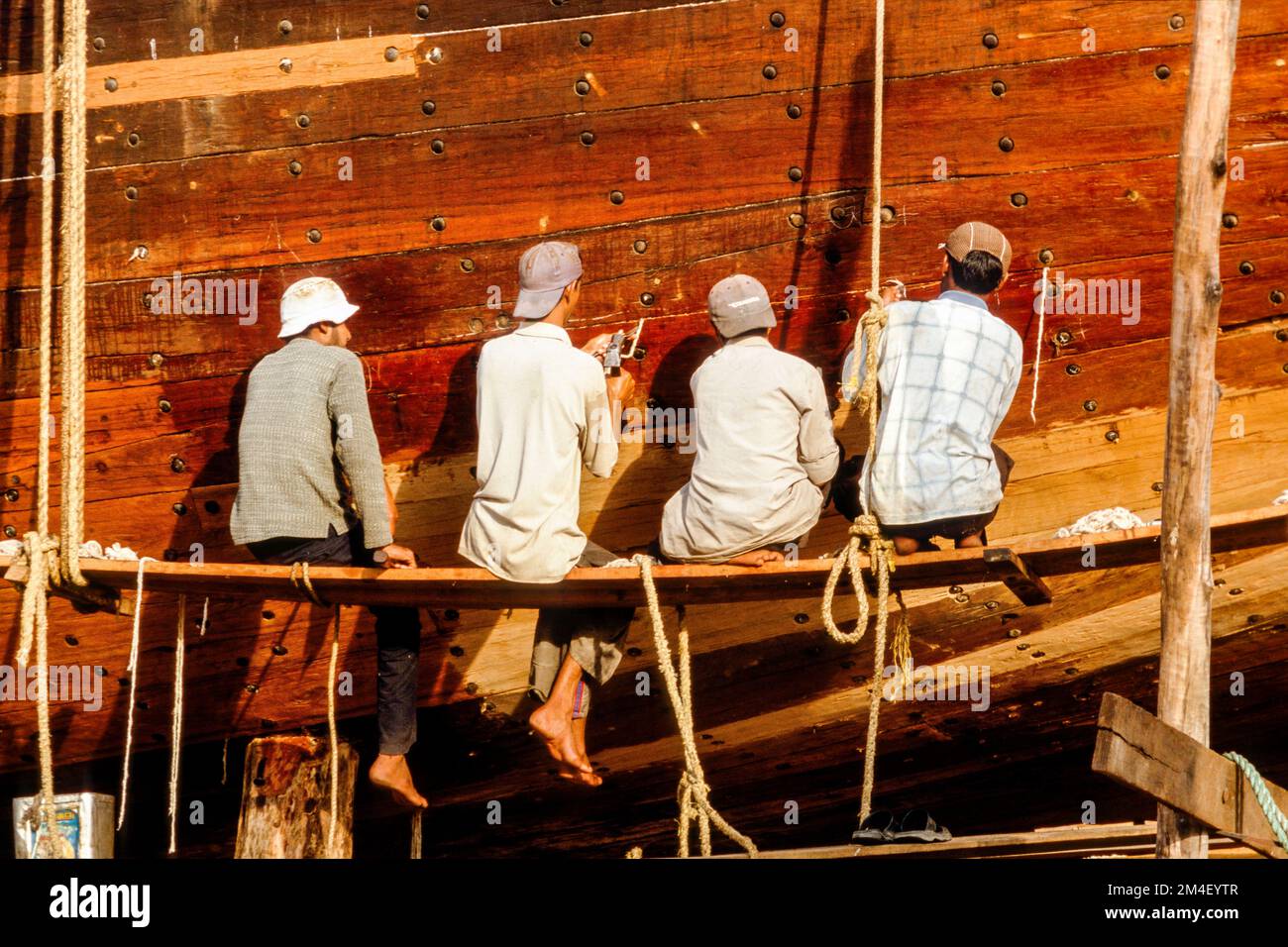 Dhows, big wooden ships are made completely by hand Stock Photo