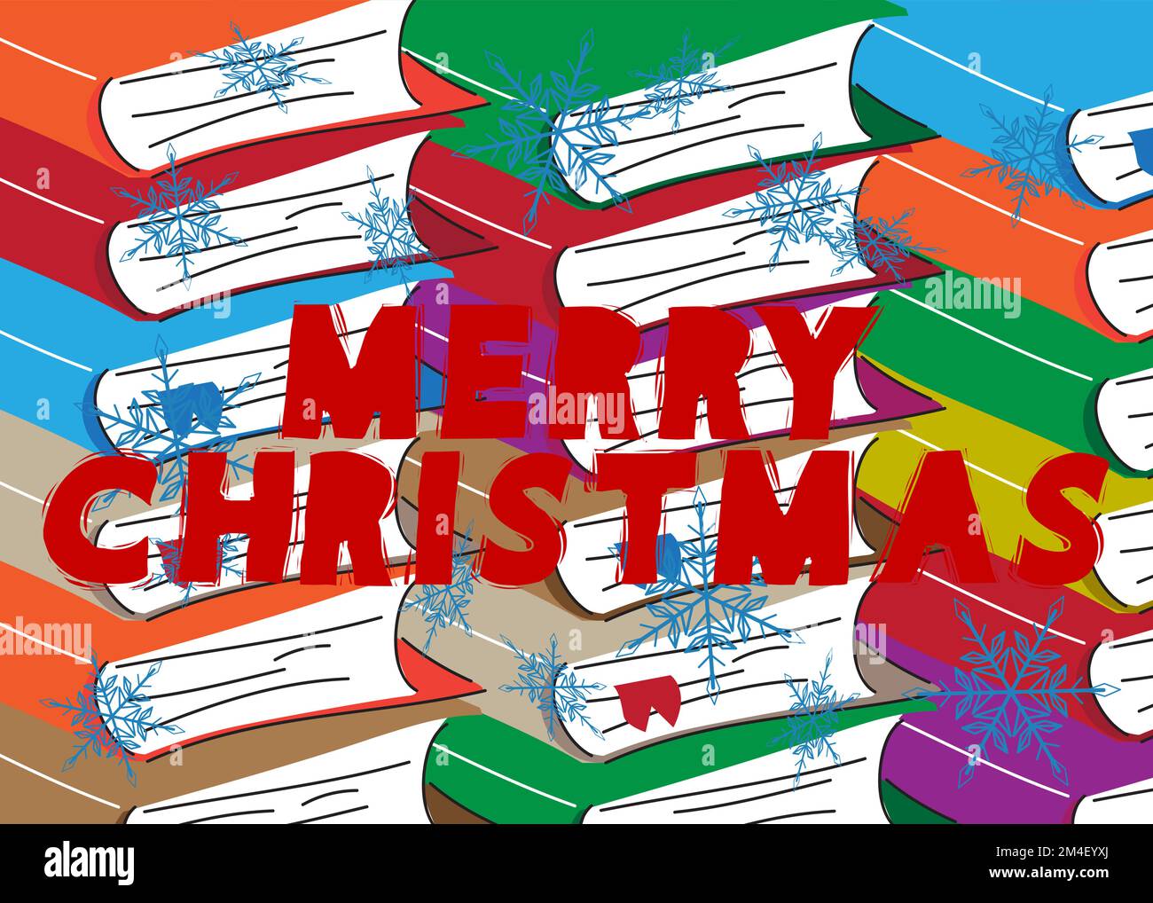 Merry Christmas word on a book, cartoon vector illustration. Stock Vector