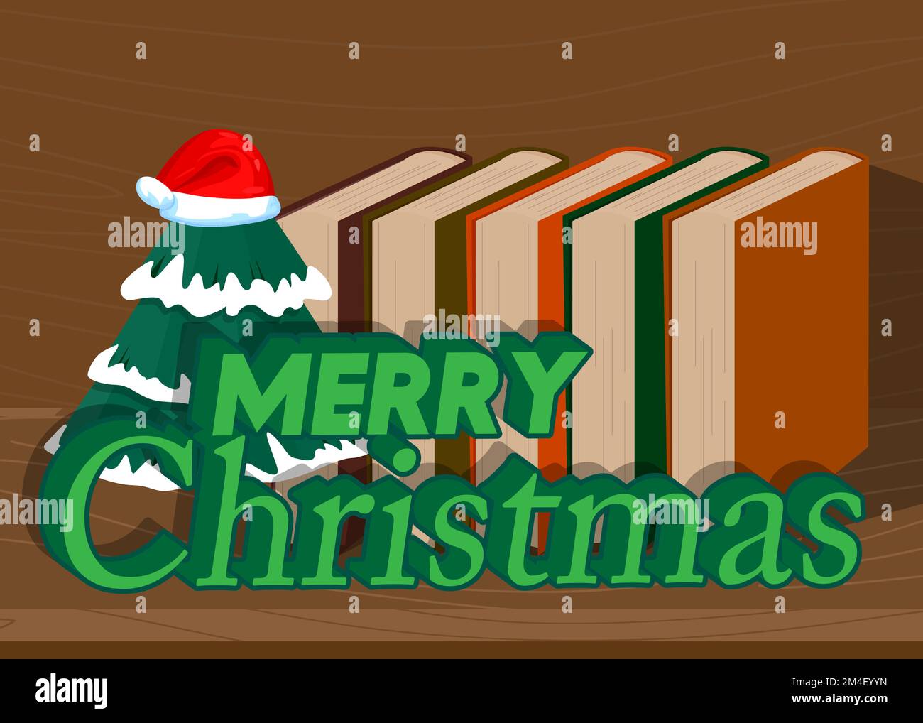 Merry Christmas word on a book, cartoon vector illustration. Stock Vector
