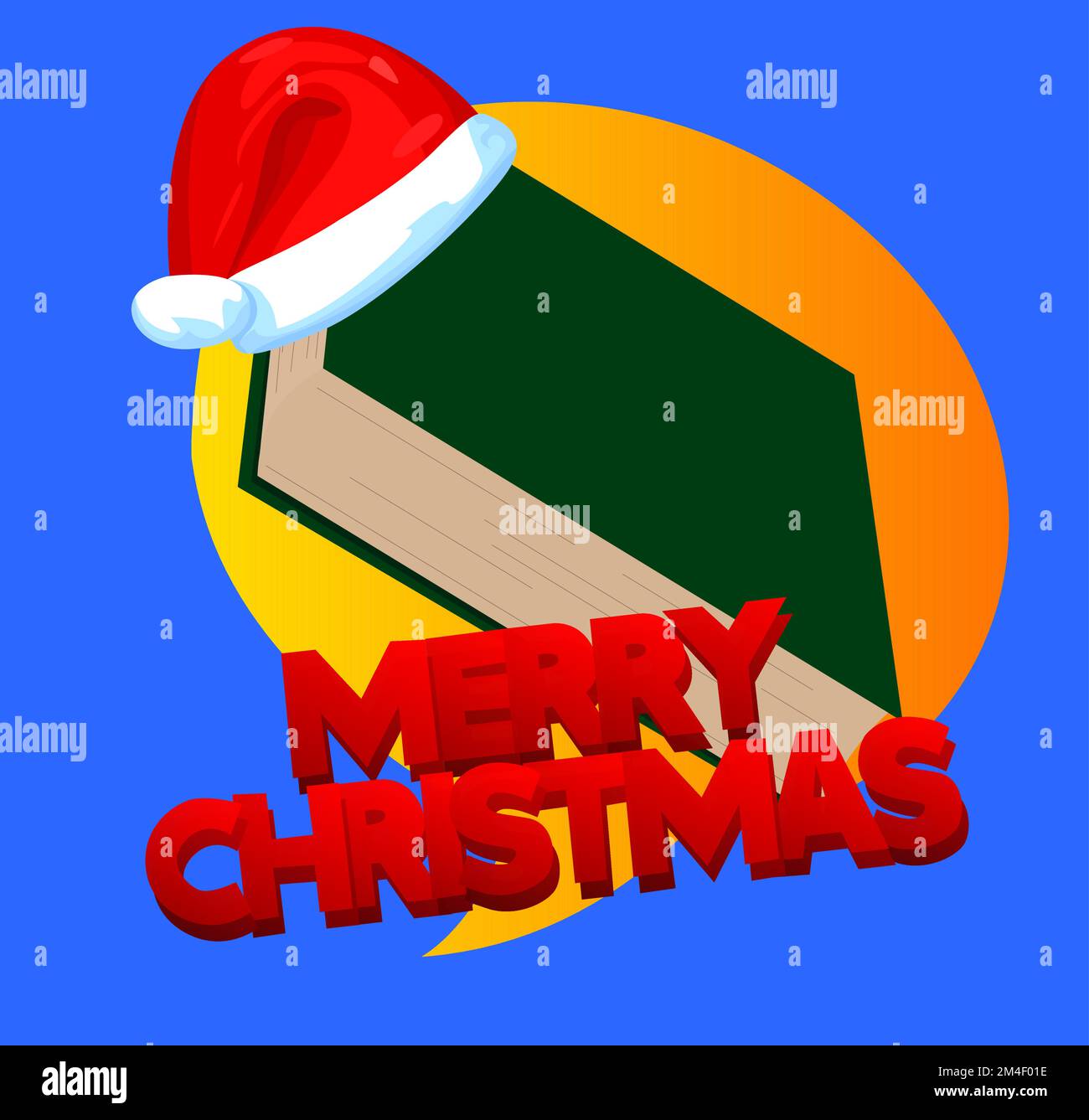 Merry Christmas word on a book, cartoon vector illustration. Stock Vector