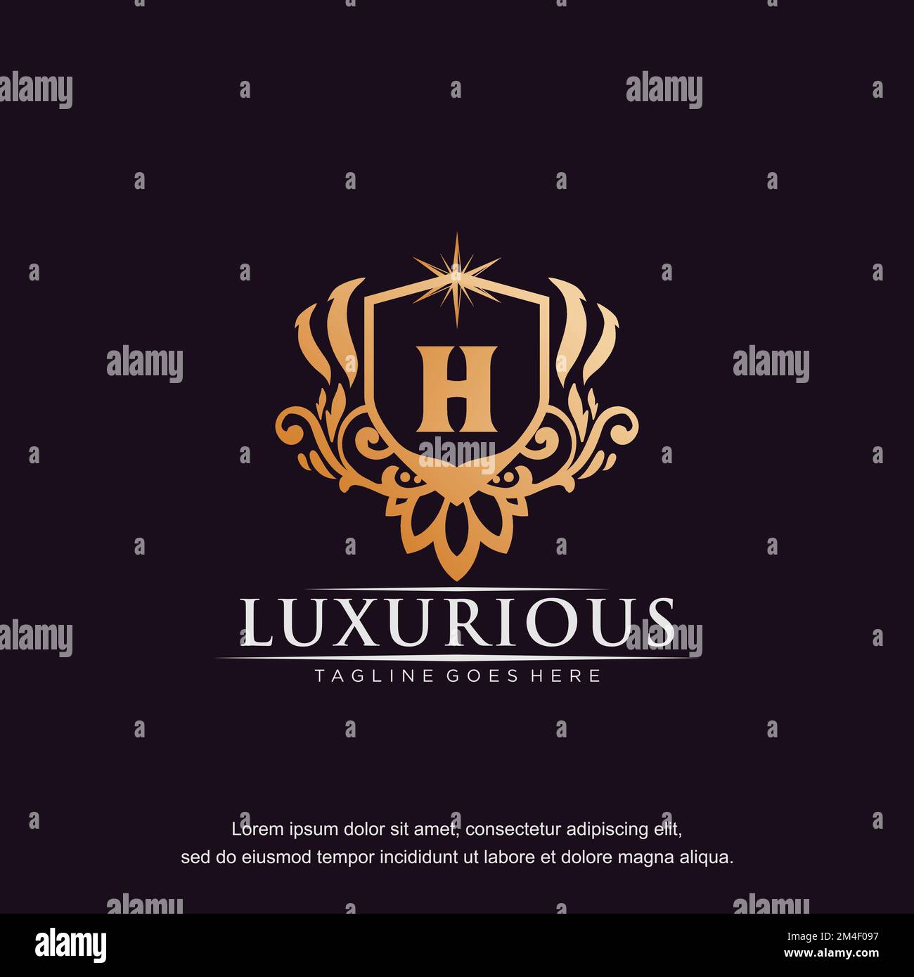 H initial letter luxury ornament gold monogram logo template vector ...