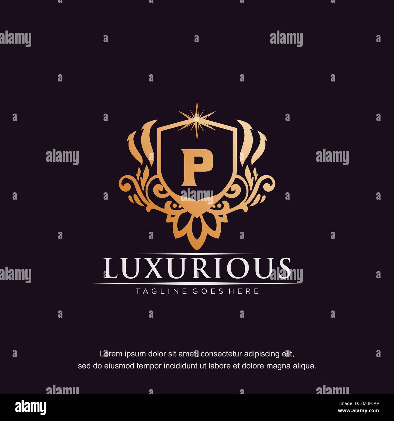 P initial letter luxury ornament gold monogram logo template vector ...