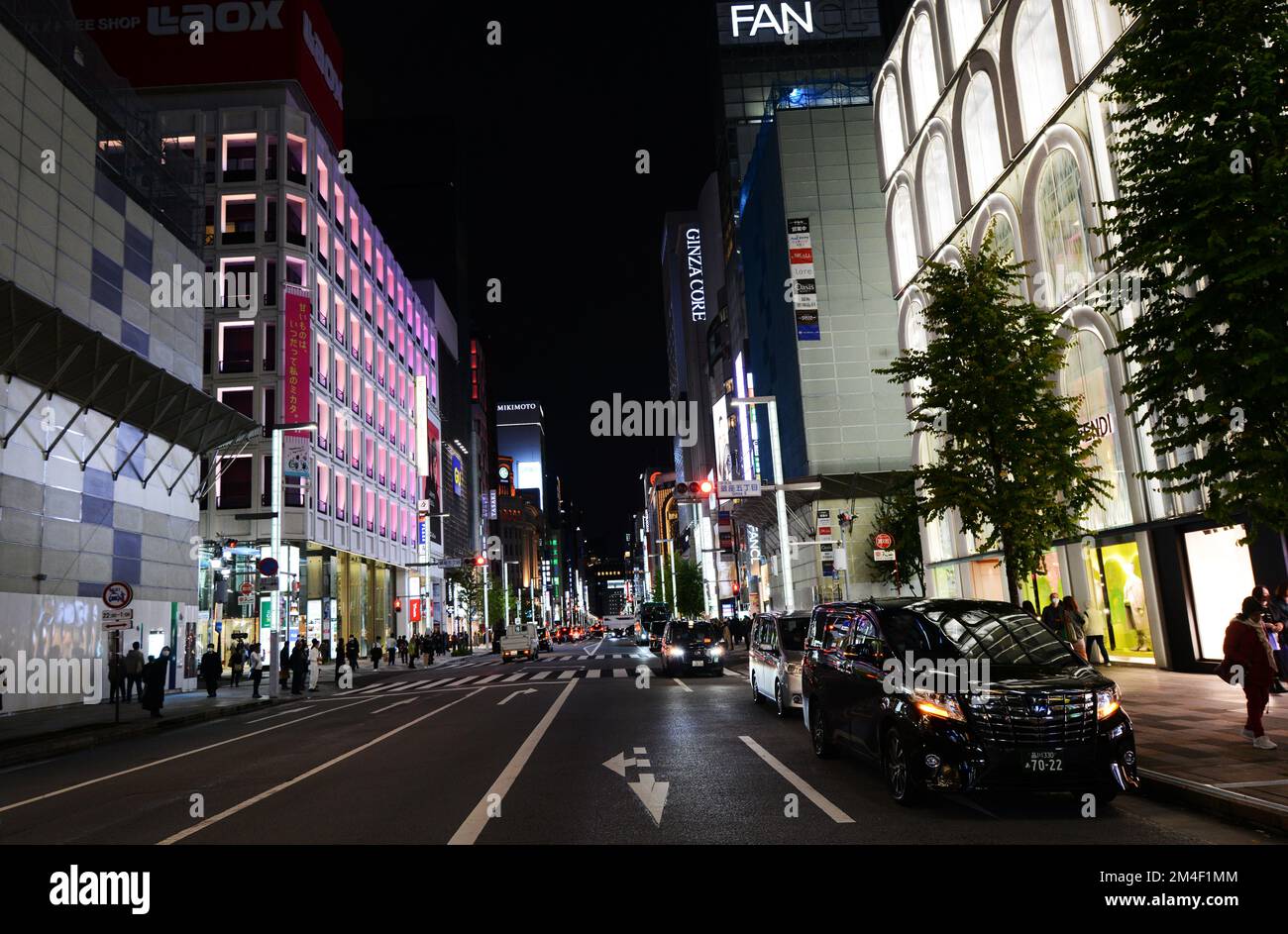 Ginza shopping district at night. Tokyo, Japan. Stock Photo