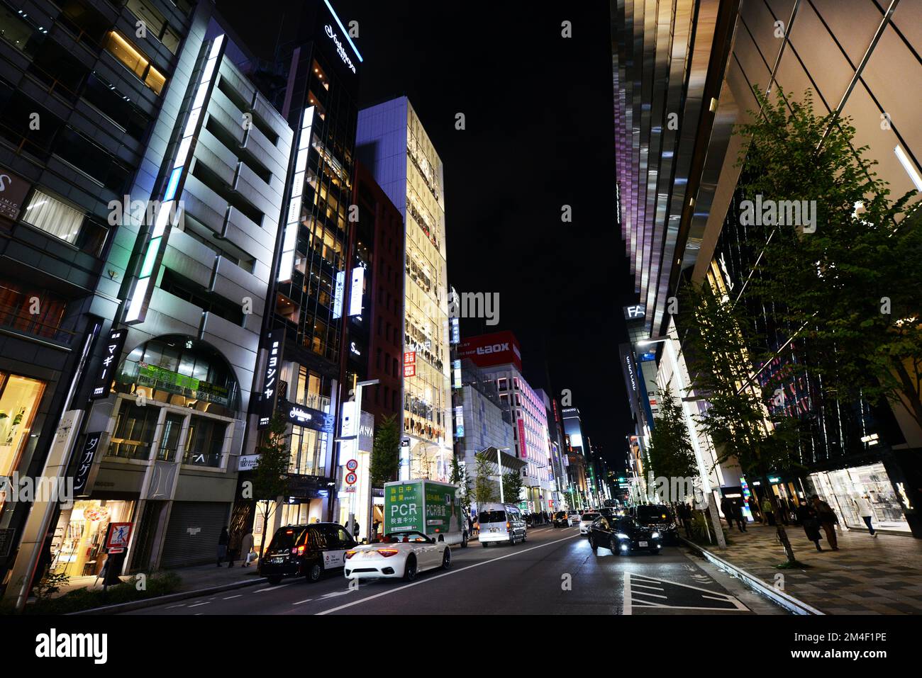 Ginza shopping district at night. Tokyo, Japan. Stock Photo