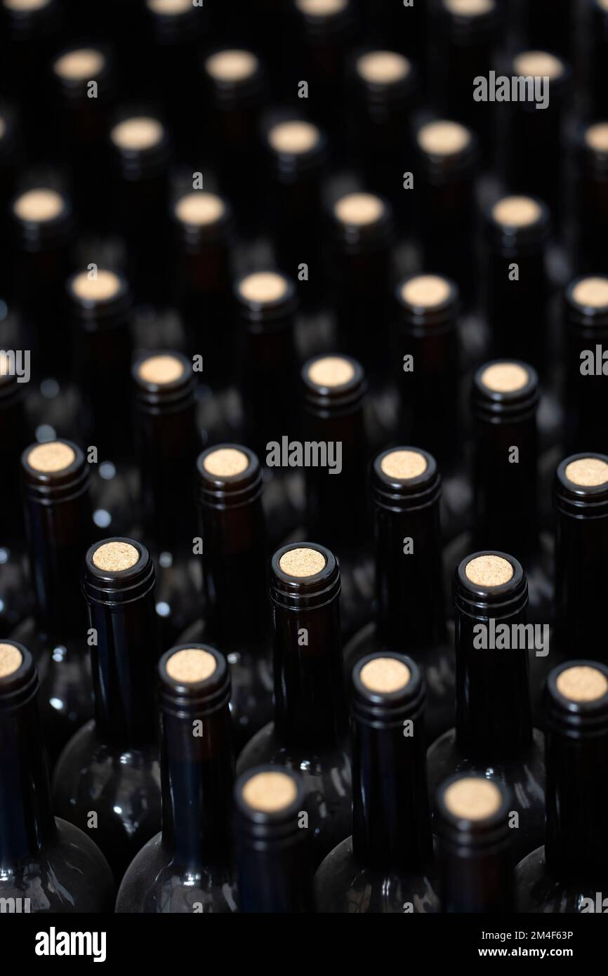 Rows of corked wine bottles Stock Photo Alamy
