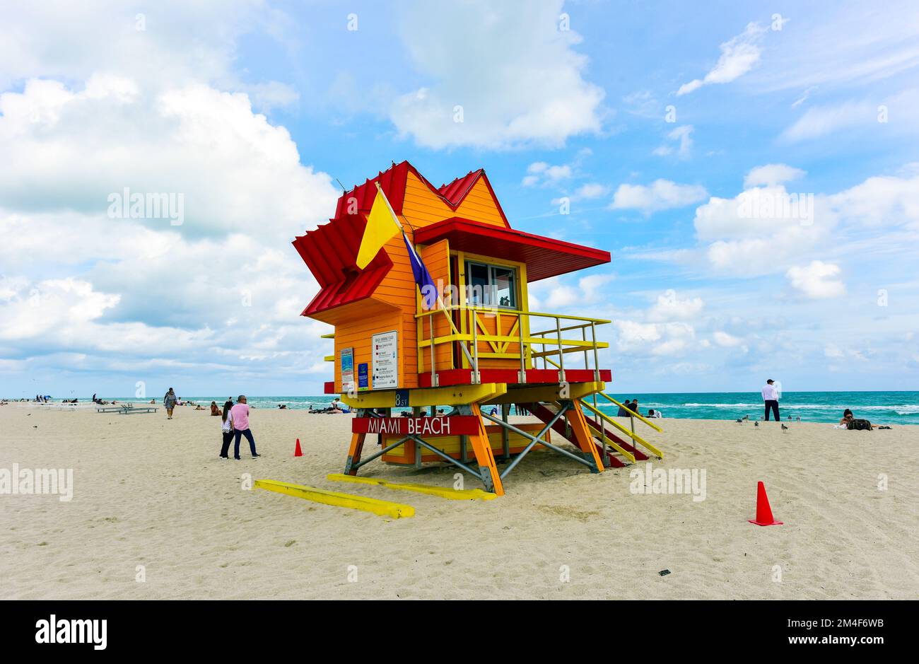 Colorful South Beach, Miami lifeguard shack on the beach in Miami, Florida. Stock Photo
