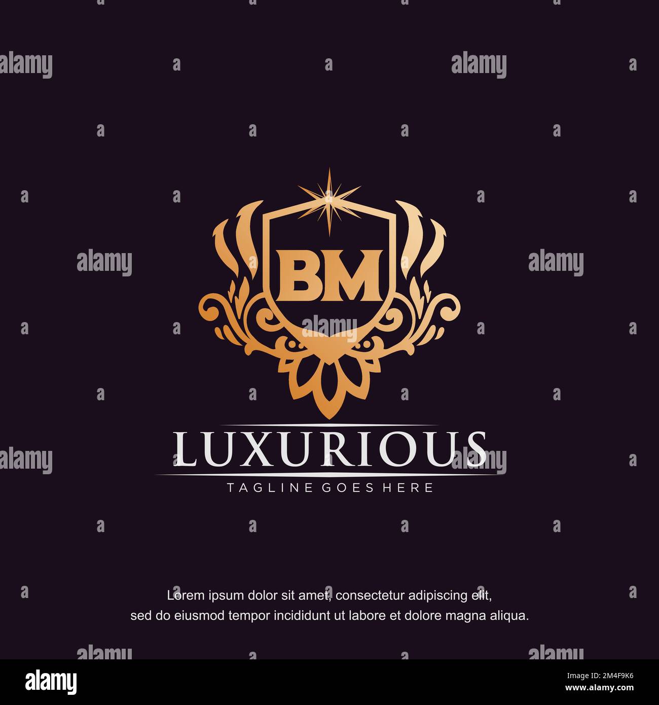BM initial letter luxury ornament gold monogram logo template vector. Stock Vector