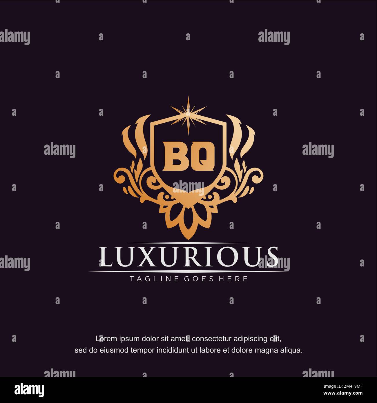 BQ initial letter luxury ornament gold monogram logo template vector. Stock Vector