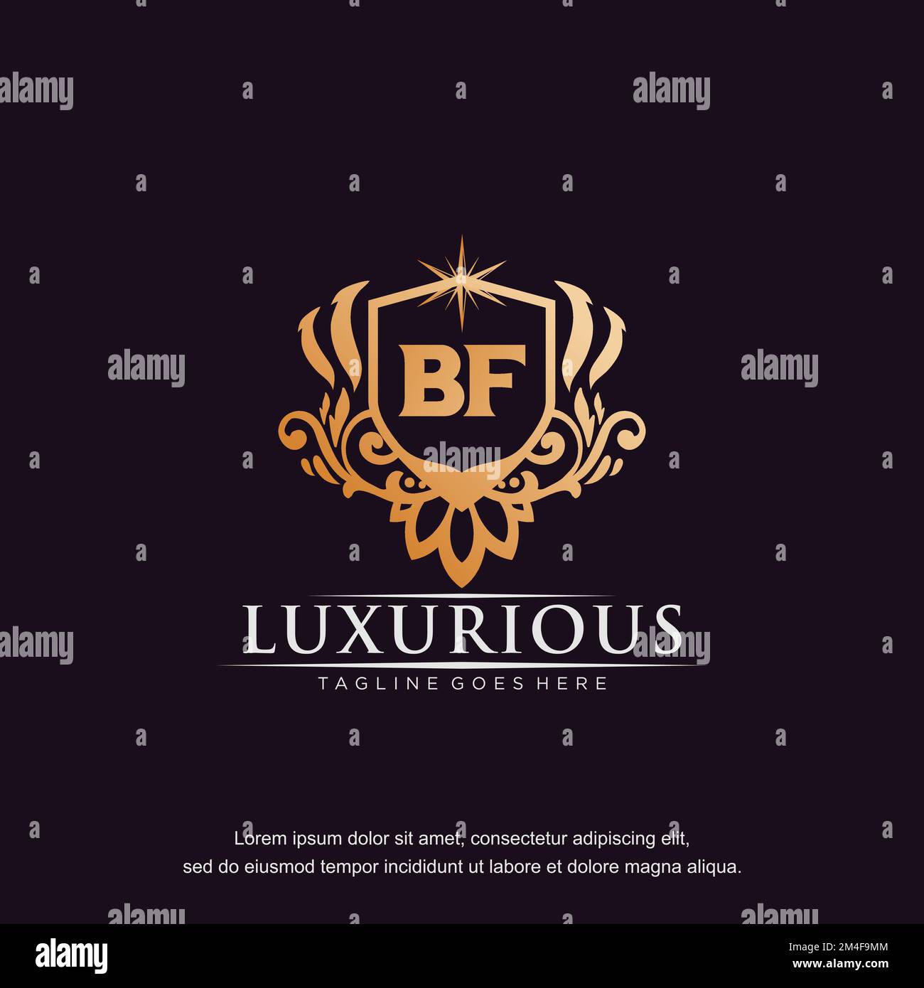 BF initial letter luxury ornament gold monogram logo template vector. Stock Vector