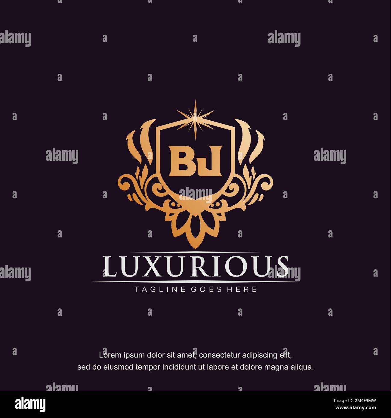 BJ initial letter luxury ornament gold monogram logo template vector. Stock Vector