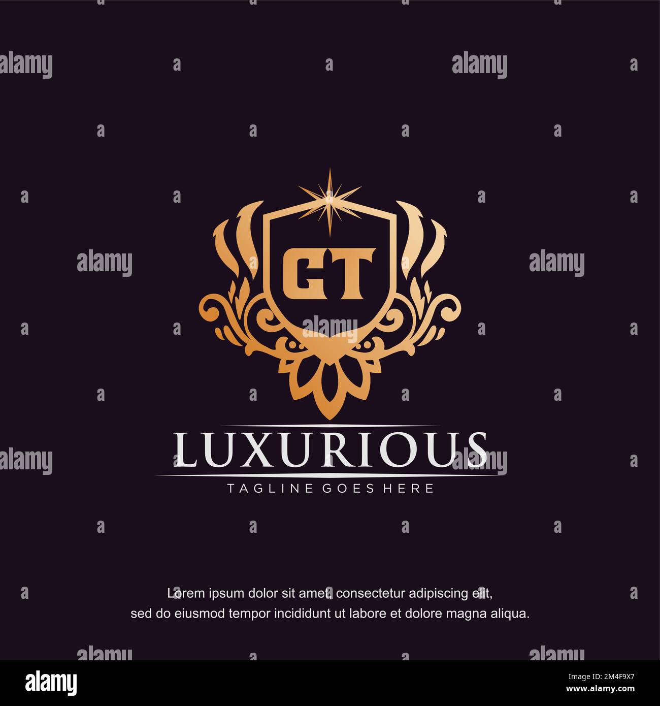 CT initial letter luxury ornament gold monogram logo template vector. Stock Vector