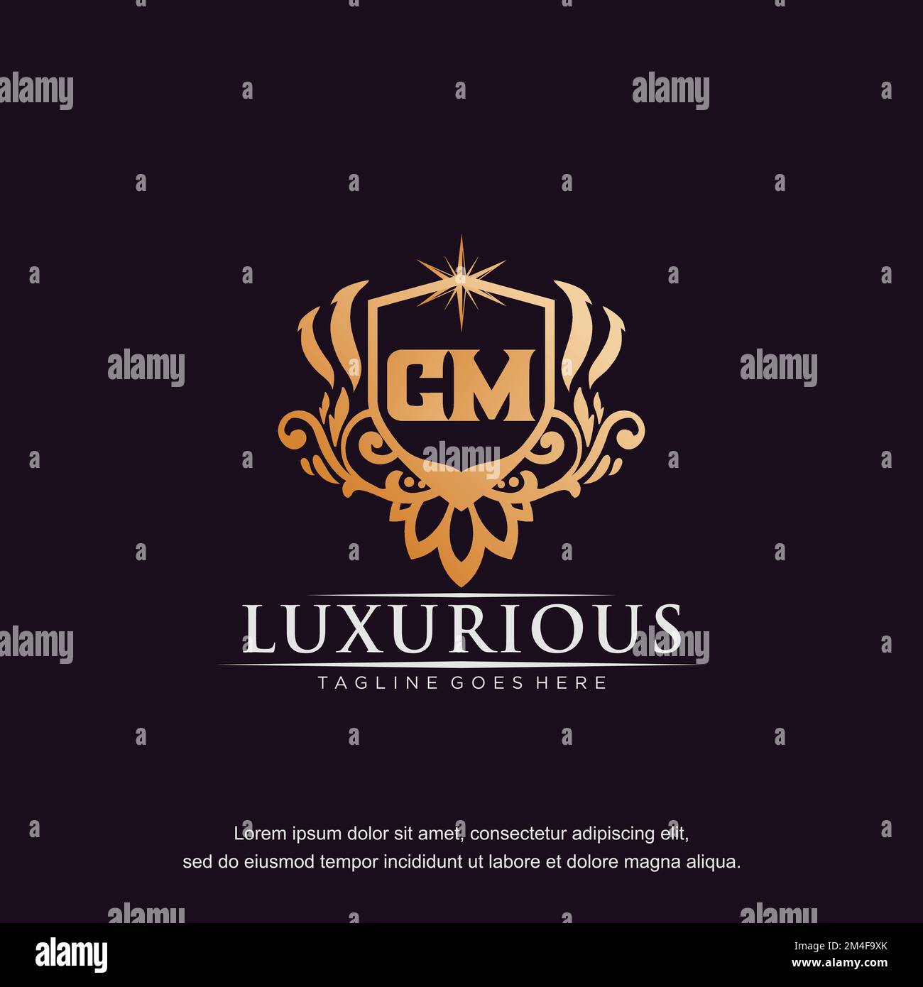 CM initial letter luxury ornament gold monogram logo template vector. Stock Vector