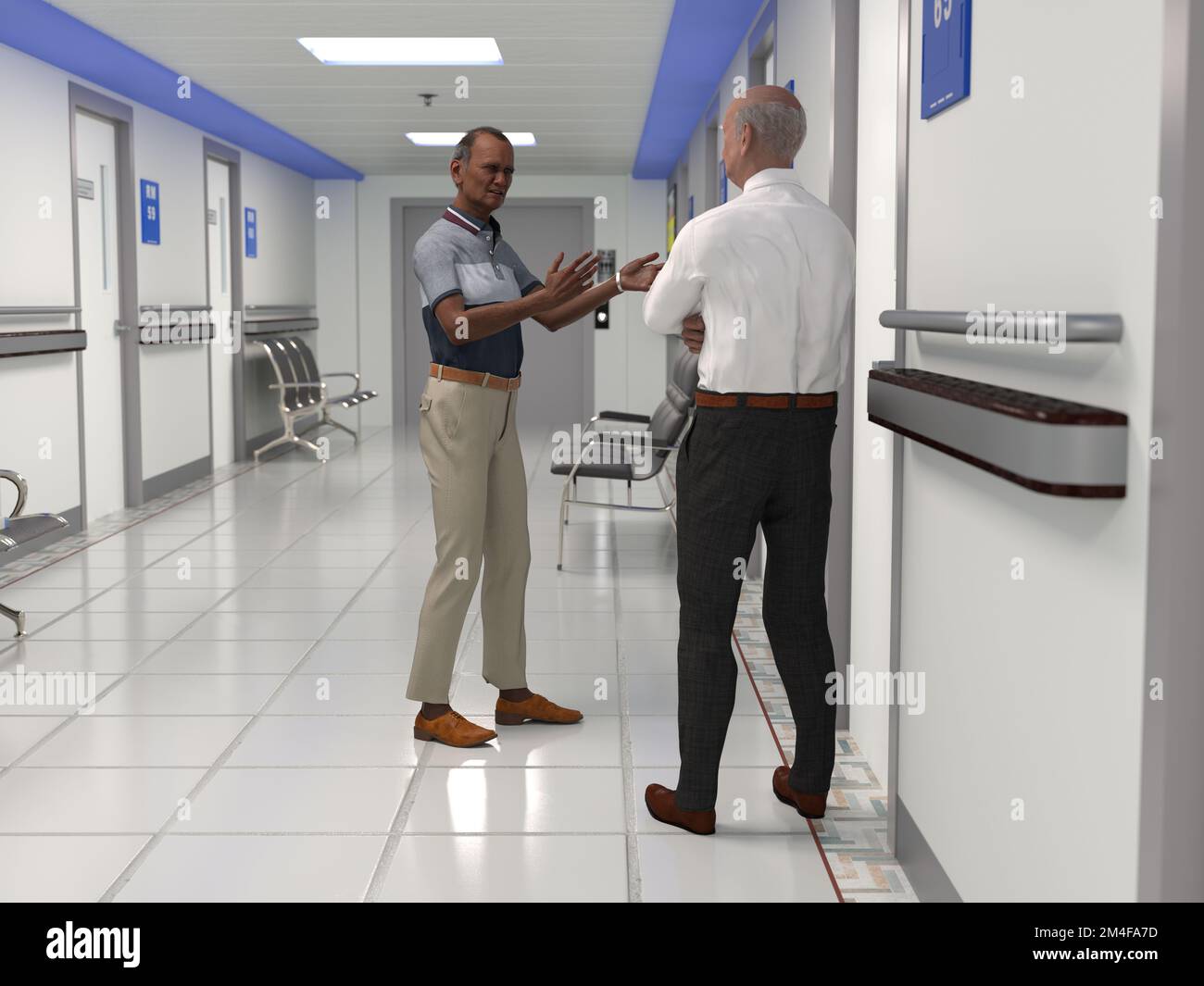 A senior aged man has a serious conversation about a situation with a ...
