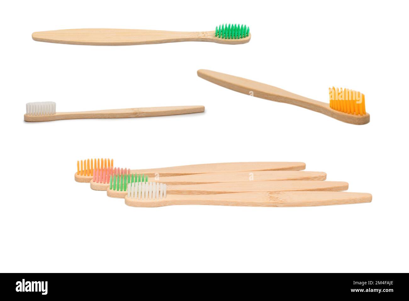 Bamboo toothbrush isolated on a white background. Top view Stock Photo ...