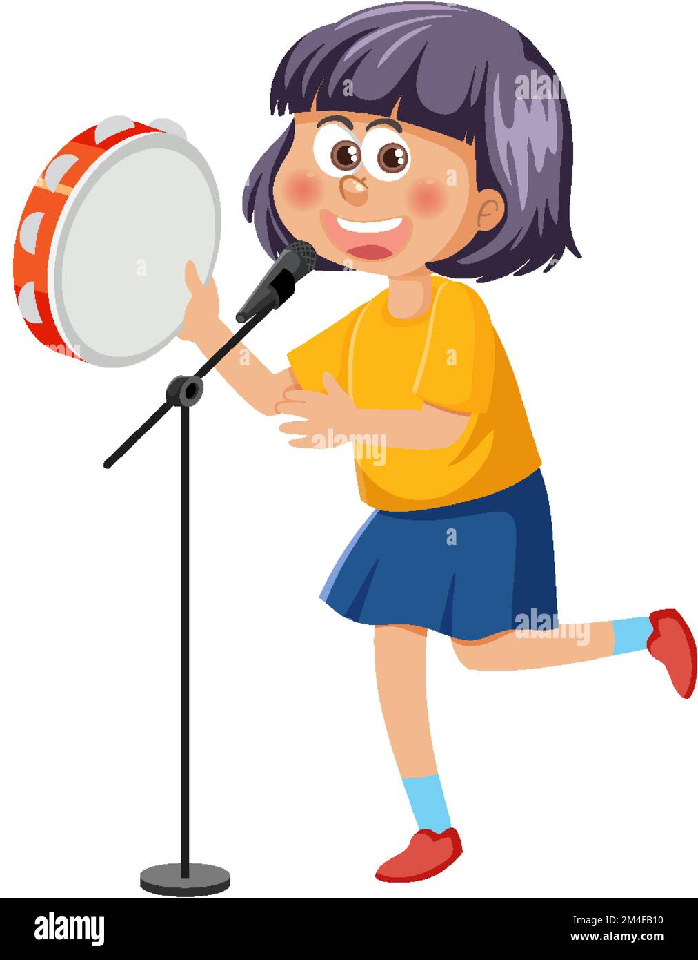 Singer girl playing tambourine illustration Stock Vector Image & Art