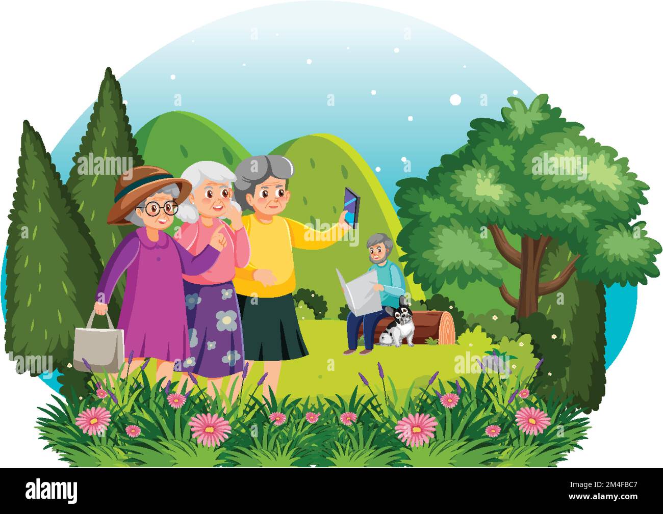 Elderly people enjoying at park illustration Stock Vector Image & Art ...