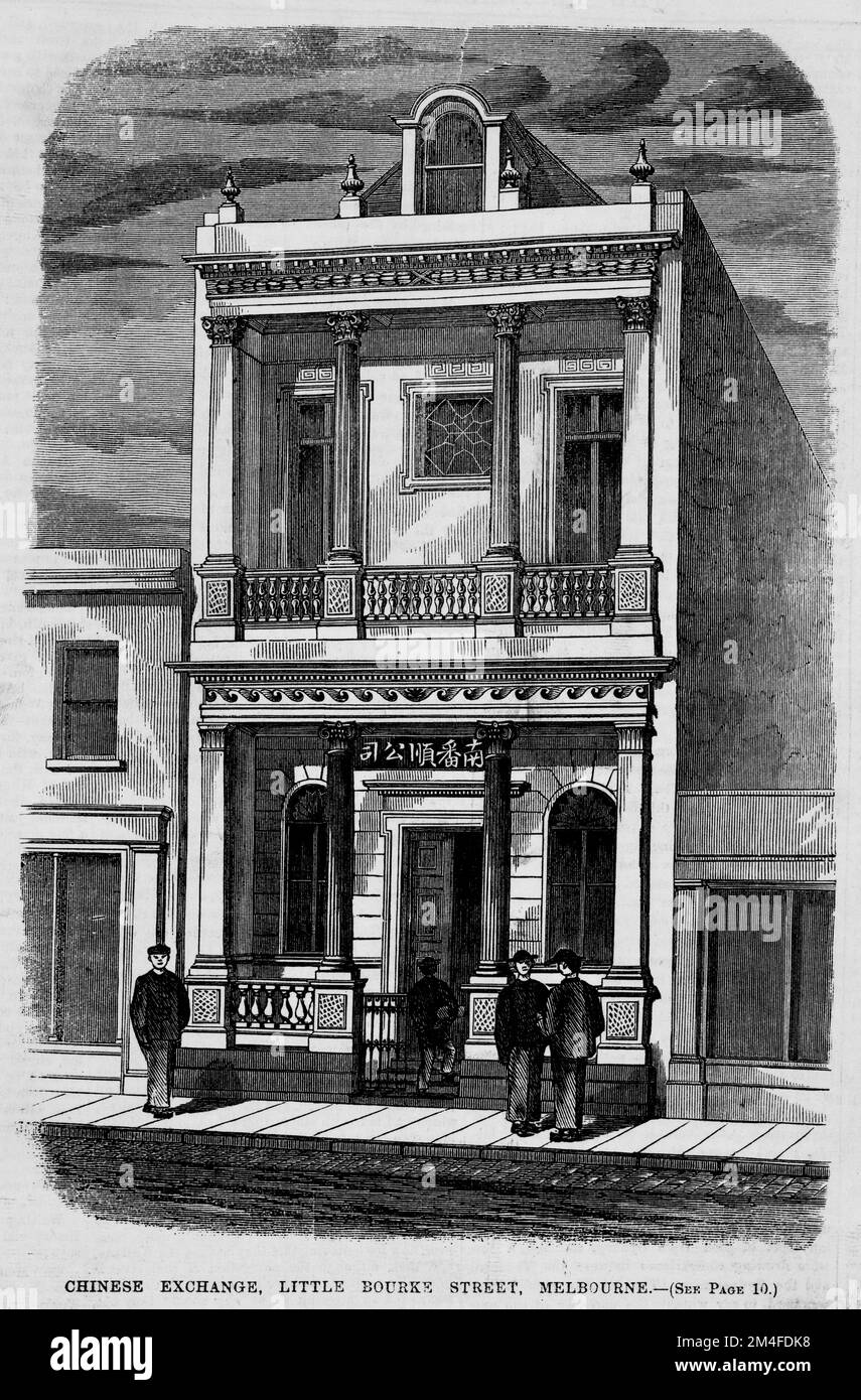 Chinese Exchange, Little Bourke Street, Melbourne in 1863. Stock Photo