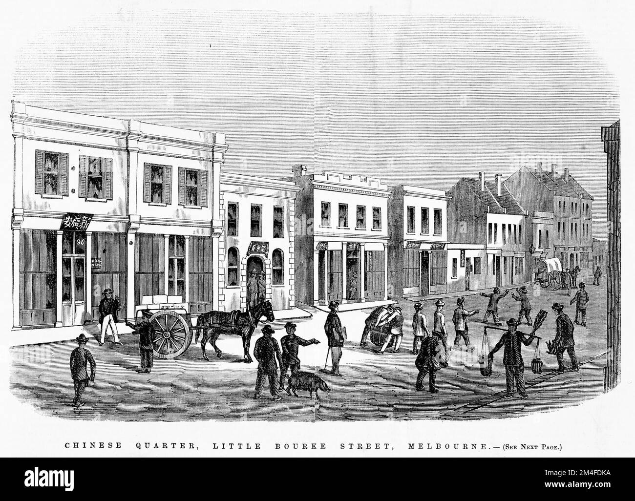 Chinese Quarter, Little Bourke Street, Melbourne in 1863. Stock Photo