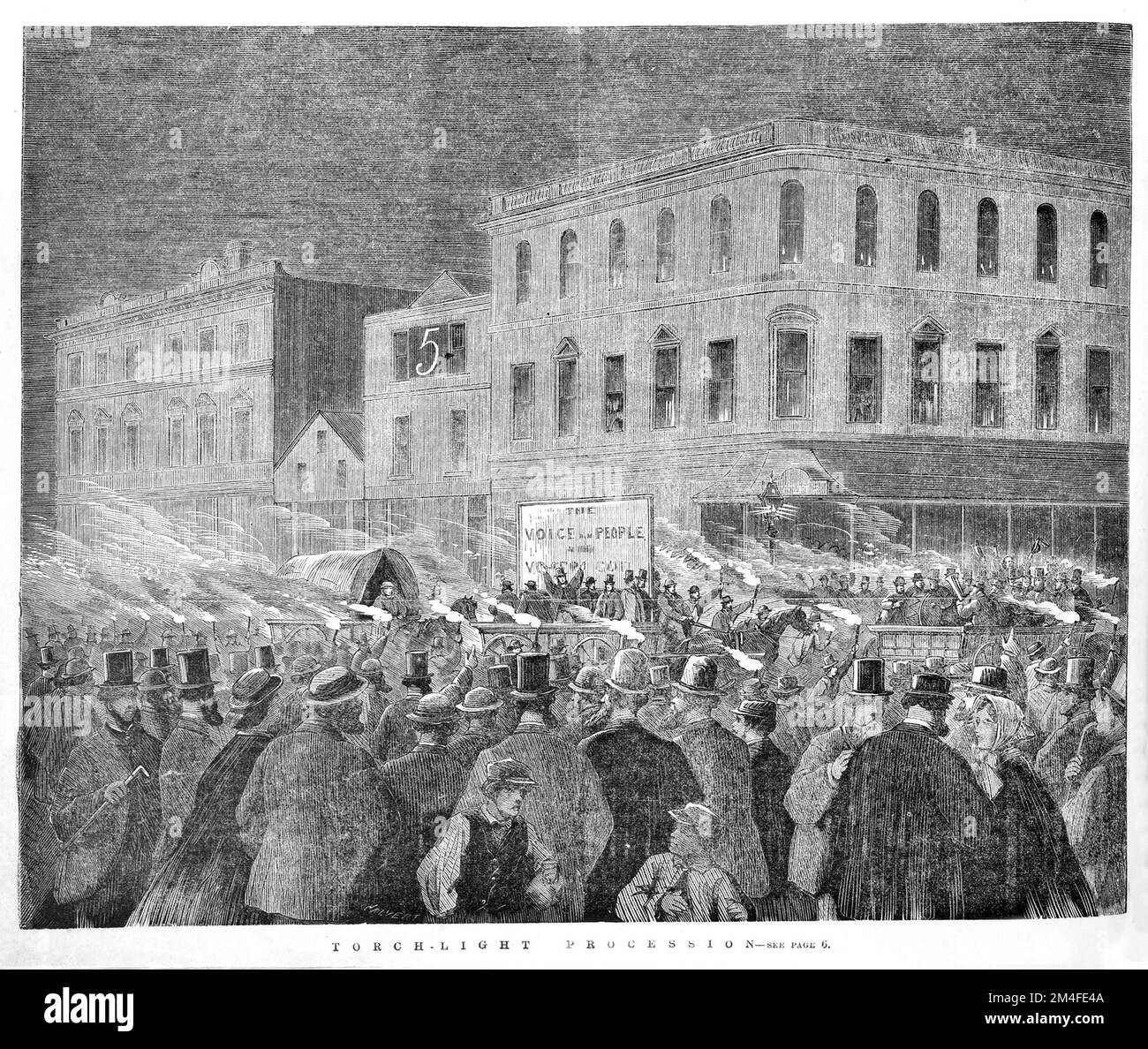 Torchlight Procession in Australia in 1866. Shows a large crowd of