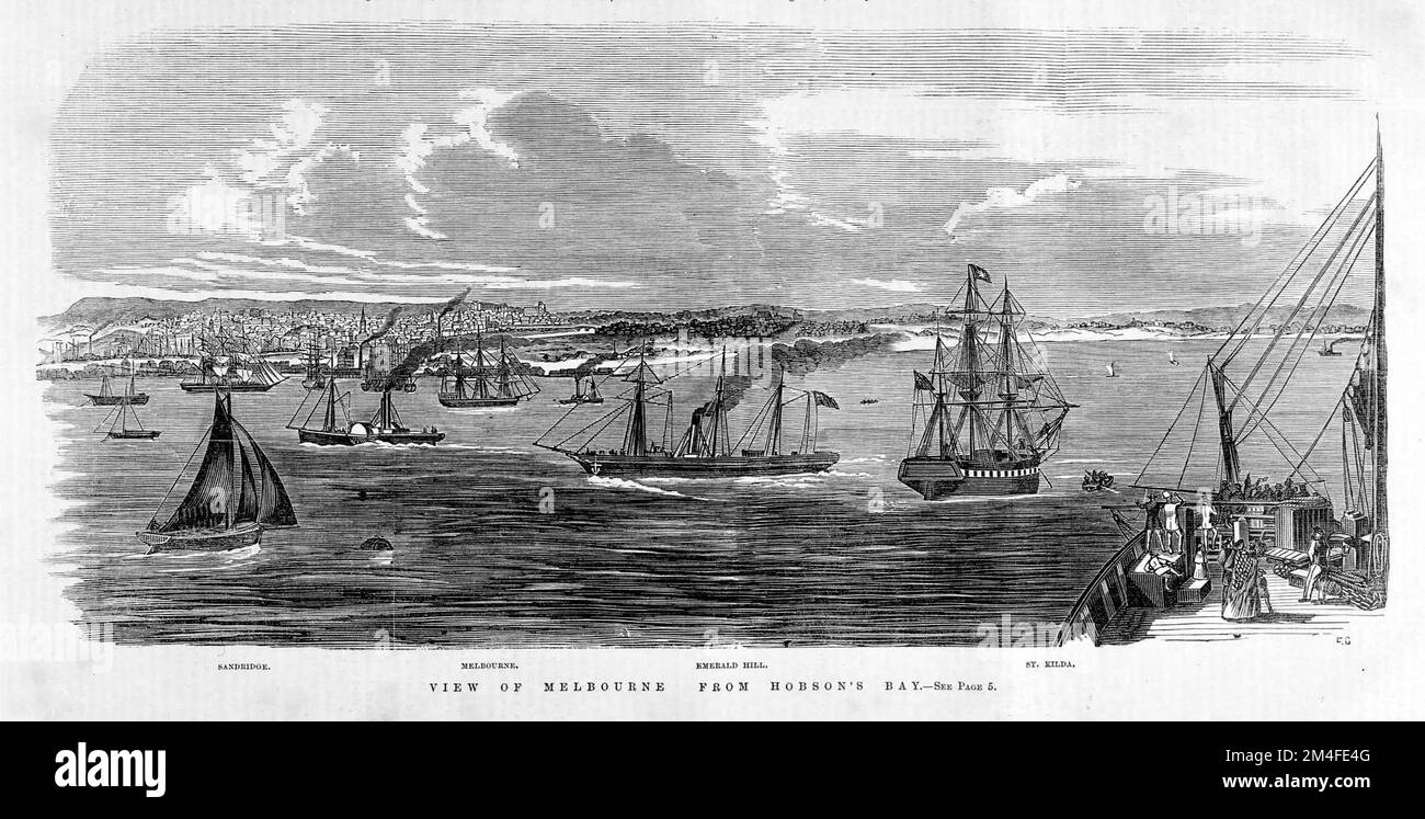View of Melbourne From Hobson's Bay in 1863. Stock Photo