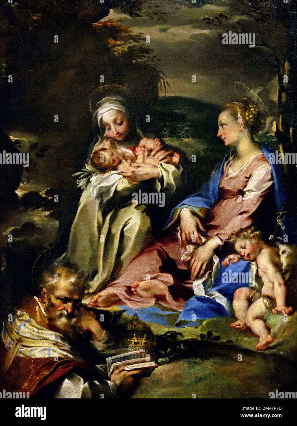St Catherine of Siena with Child, Madonna and St John appearing to St Clement Roman Pope by Francesco Vanni 1564-1610  by Christian Art, Italy, Italian. Stock Photo