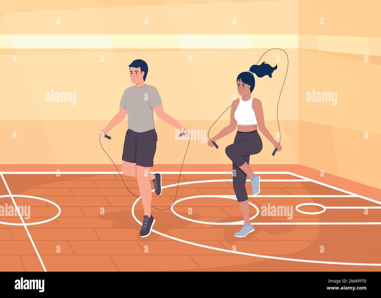 Doing jumping rope flat color vector illustration Stock Vector Image