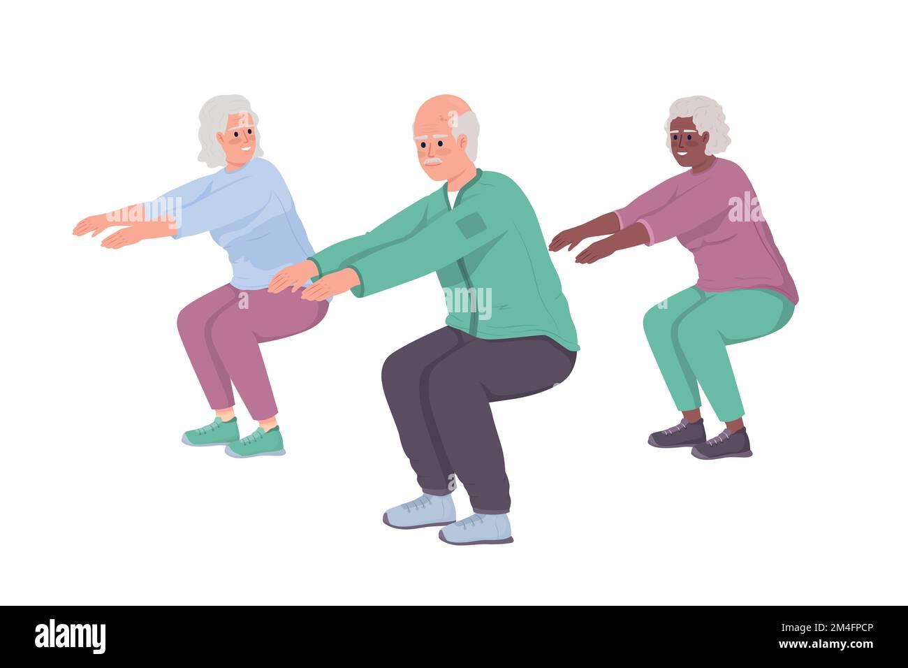 Elderly people exercising semi flat color vector character Stock Vector