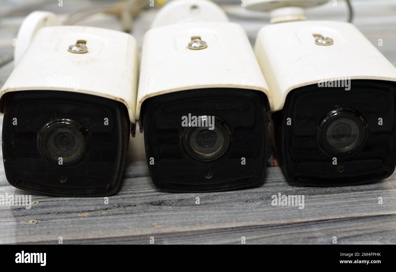 Surveillance infrared light Security CCTV realistic IP camera at a wall