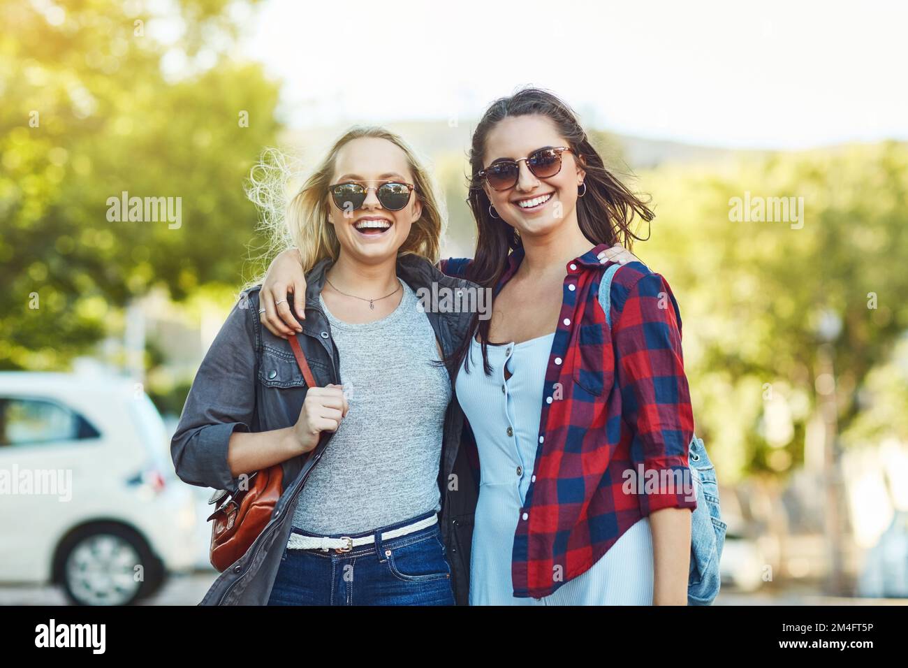 The best person to travel with. two beautiful female friends sight seeing in the city. Stock Photo