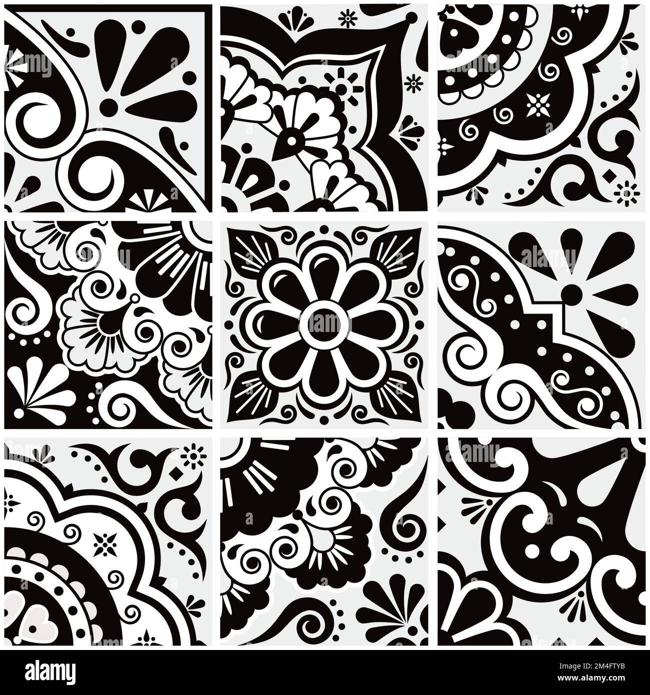 Mexican decorative talavera tiles big set vector seamless pattern
