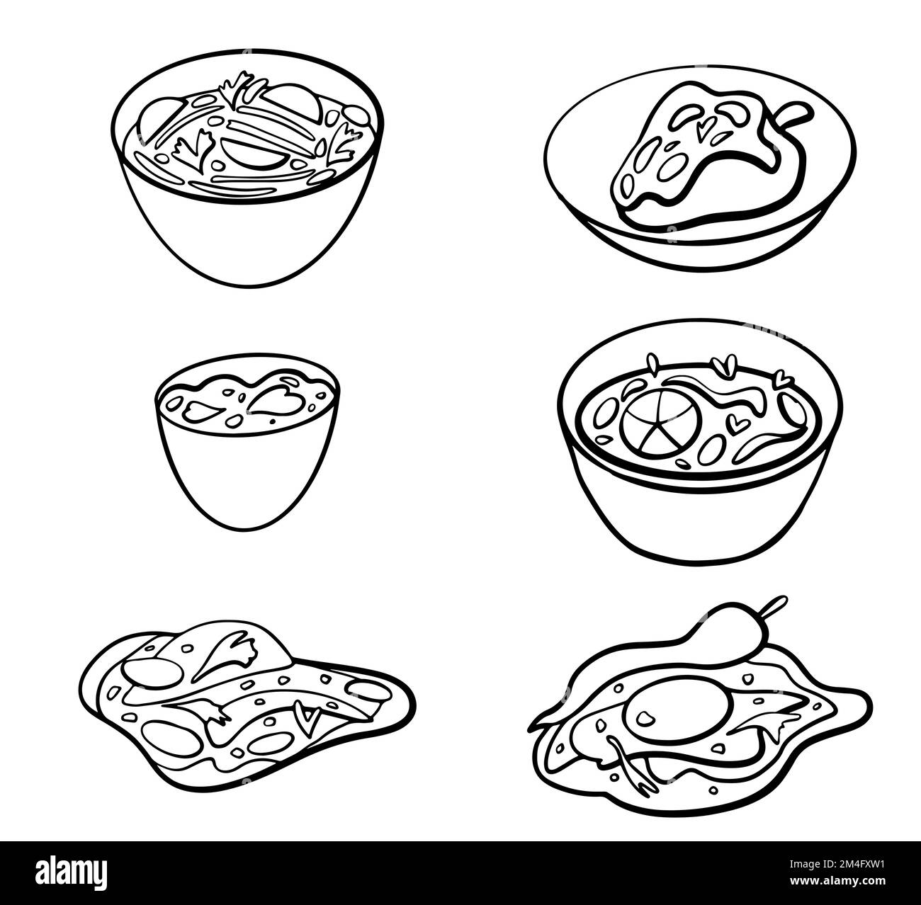Vector Mexico food lineart. Mexico items color linear icons set. Mexican culture concept. Muerto, sombrero, lucha libre symbols pack. Stock Vector